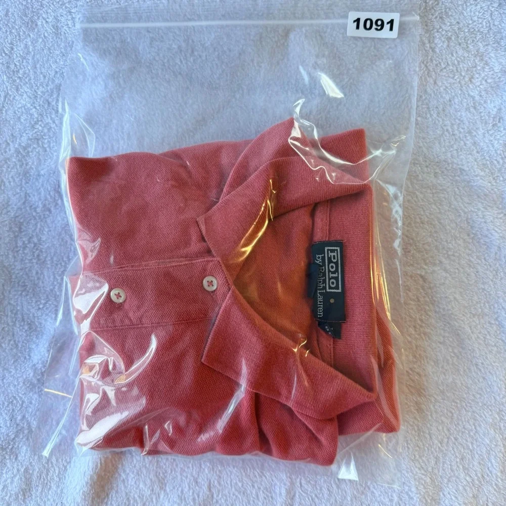 Polo Ralph Lauren Mens Large Coral Pink Short Sleeve Pique Cotton Polo Shirt